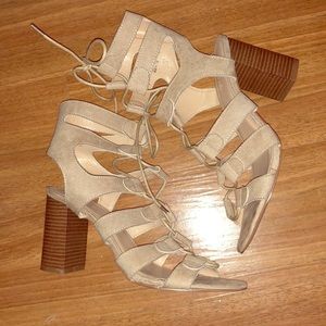NWOT nude lace up chunky heels